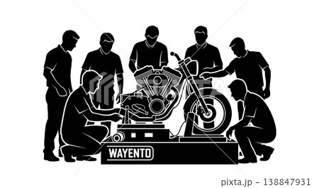 Black Solid Dynamometer Engine Testing Technician Silhouettes Black Solid Dynamometer Engine Testing Technician Silhouettes 138847931
