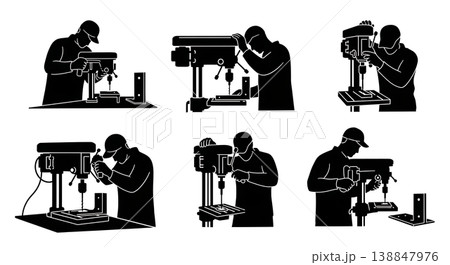 Black Solid Drilling Precise Hole Steel Bracket Fabricator Silhouettes Set of Six on White Background 138847976