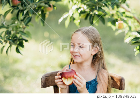 Child picking ripe apples from a tree in sunny orchard, holding a basket during harvest season, symbolizing organic farming, healthy lifestyle, natural food, countryside traditions, and autumn produce Child picking ripe apples from a tree in sunny orchard, holding a basket during harvest season, symbolizing organic farming, healthy lifestyle, natural food, countryside traditions, and autumn produce 138848015