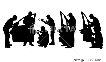 Black Solid Door Lock Actuator Replacement Silhouettes Set of Six on White Background Black Solid Door Lock Actuator Replacement Silhouettes Set of Six on White Background 138848045