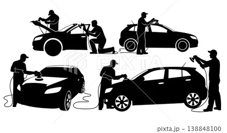 Black Solid Detailing Rotary Buffer Polish Silhouettes Set of Six on White Background Black Solid Detailing Rotary Buffer Polish Silhouettes Set of Six on White Background 138848100