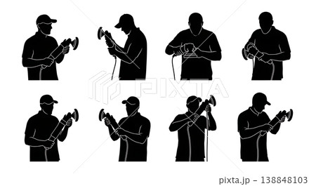 Black Solid Detailing Rotary Buffer Polish Silhouettes Set of Six on White Background 138848103