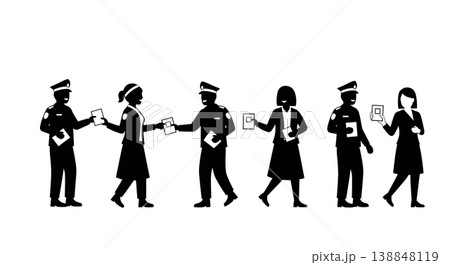 Black Solid Democratic Ballot Distribution Silhouettes Set of Six on White Background Black Solid Democratic Ballot Distribution Silhouettes Set of Six on White Background 138848119