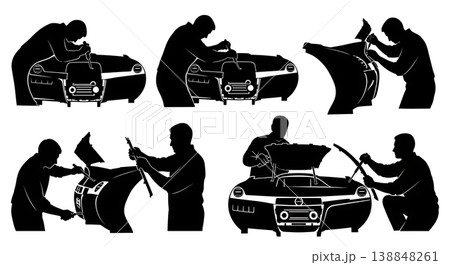 Black Solid Dashboard Panel Removal Silhouettes Set of Six on White Background 138848261