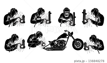 Black Solid Custom Chopper Welding Mechanic Silhouettes Black Solid Custom Chopper Welding Mechanic Silhouettes 138848278