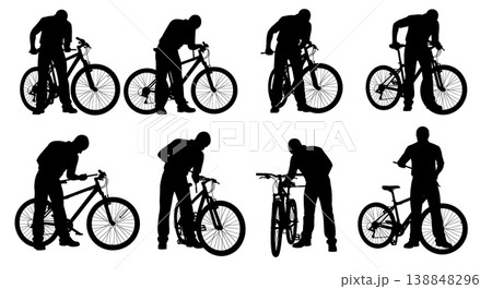 Black Solid Crankset Bolt Tightening Silhouettes Black Solid Crankset Bolt Tightening Silhouettes 138848296