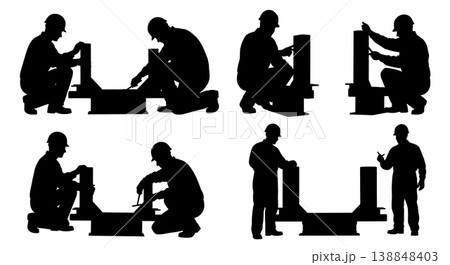 Black Solid Commercial Drydock Support Inspection Silhouettes Set of Six on White Background Black Solid Commercial Drydock Support Inspection Silhouettes Set of Six on White Background 138848403