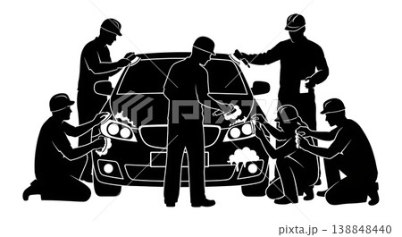 Black Solid Cloudy Headlight Restoration Buffing Silhouettes Set of Six on White Background Black Solid Cloudy Headlight Restoration Buffing Silhouettes Set of Six on White Background 138848440