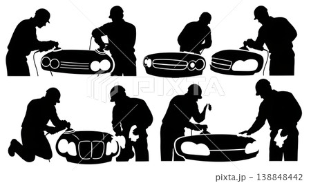 Black Solid Cloudy Headlight Restoration Buffing Silhouettes Set of Six on White Background 138848442