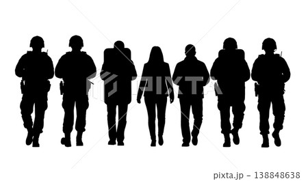 Black Solid Civilian Negotiator Escort Silhouettes Set of Six on White Background 138848638