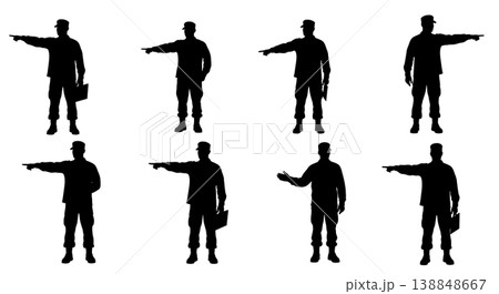 Black Solid Civilian Aid Queue Management Silhouettes Set of Six on White Background 138848667