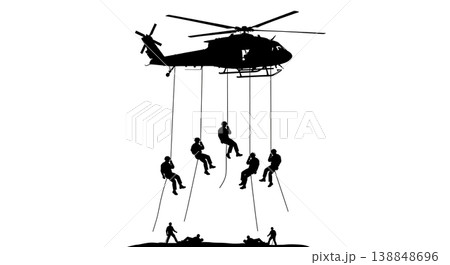 Black Solid Chopper Rappelling Medic Silhouettes Set Of Six On White Background 138848696