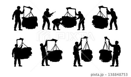 Black Solid Checking Engine Flashlight Mechanic Silhouettes Set of Six on White Background 138848753