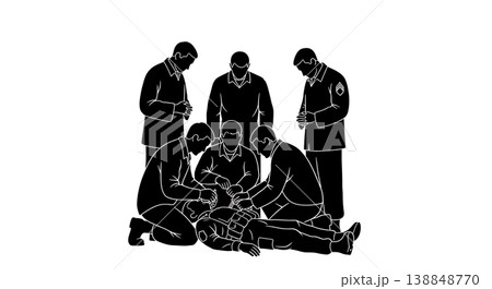 Black Solid Chaplain Comforting Soldier Silhouettes Set Of Six On White Background 138848770