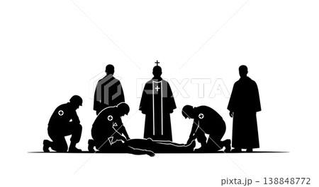 Black Solid Chaplain Comforting Soldier Silhouettes Set Of Six On White Background Black Solid Chaplain Comforting Soldier Silhouettes Set Of Six On White Background 138848772