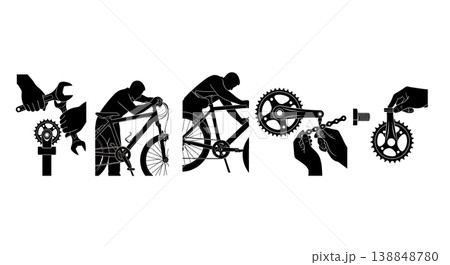 Black Solid Chainring Installation Mechanic Silhouettes 138848780