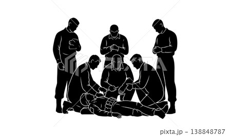 Black Solid Chaplain Comforting Soldier Silhouettes Set Of Six On White Background Black Solid Chaplain Comforting Soldier Silhouettes Set Of Six On White Background 138848787