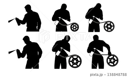 Black Solid Chain Wax Spraying Mechanic Silhouettes Black Solid Chain Wax Spraying Mechanic Silhouettes 138848788