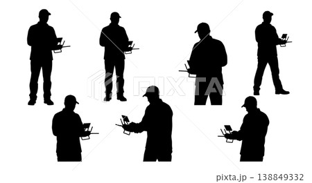 Black Solid Farming Heavy Duty Remote Operator Silhouettes Set of Six on White Background 138849332
