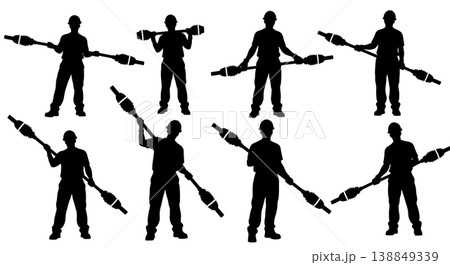 Black Solid Heavy Driveshaft Balancing Silhouettes Set of Six on White Background Black Solid Heavy Driveshaft Balancing Silhouettes Set of Six on White Background 138849339