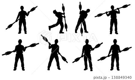 Black Solid Heavy Driveshaft Balancing Silhouettes Set of Six on White Background Black Solid Heavy Driveshaft Balancing Silhouettes Set of Six on White Background 138849340