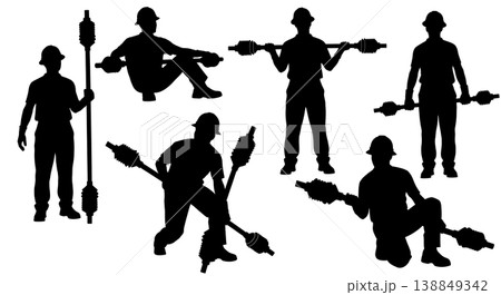 Black Solid Heavy Driveshaft Balancing Silhouettes Set of Six on White Background Black Solid Heavy Driveshaft Balancing Silhouettes Set of Six on White Background 138849342