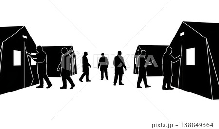 Black Solid Hazmat Suit Patching Technicians Silhouettes Set of Six on White Background 138849364