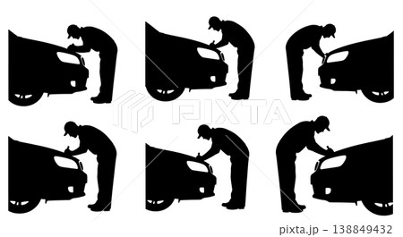 Black Solid Halogen Headlight Bulb Replacement Silhouettes Set of Six on White Background 138849432