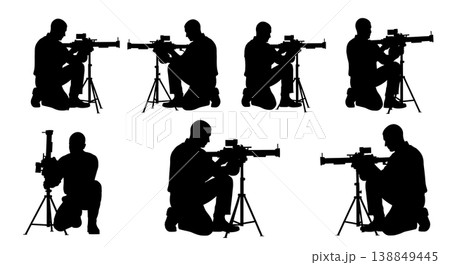 Black Solid Grenade Launcher Assembly Technicians Silhouettes Set of Six on White Background Black Solid Grenade Launcher Assembly Technicians Silhouettes Set of Six on White Background 138849445