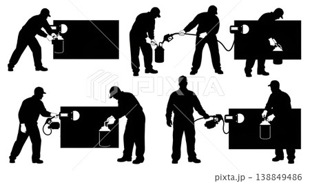 Black Solid Fuel Pump Tank Replacement Silhouettes Set of Six on White Background Black Solid Fuel Pump Tank Replacement Silhouettes Set of Six on White Background 138849486