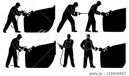 Black Solid Fuel Pump Tank Replacement Silhouettes Set of Six on White Background Black Solid Fuel Pump Tank Replacement Silhouettes Set of Six on White Background 138849487