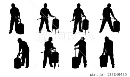 Black Solid Fuel Water Separator Filter Swap Silhouettes Set of Six on White Background 138849489