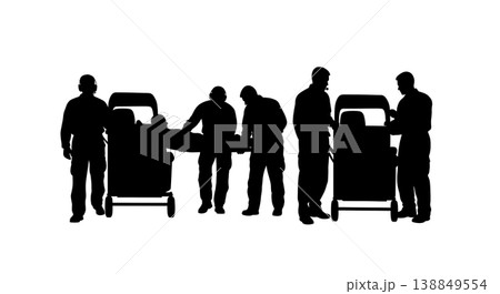 Black Solid Flight Medic Aircraft Securing Silhouettes Set Of Six On White Background 138849554