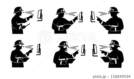 Black Solid Firefighter Drone Pilot Hotspot Silhouettes Set of Six on White Background 138849594