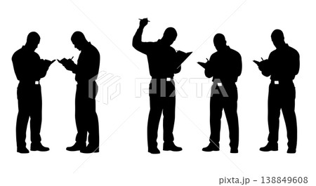 Black Solid Field Logbook Writing Silhouettes Set of Six on White Background 138849608
