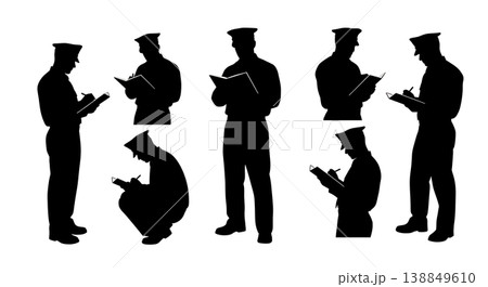 Black Solid Field Logbook Writing Silhouettes Set of Six on White Background Black Solid Field Logbook Writing Silhouettes Set of Six on White Background 138849610