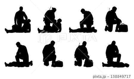 Black Solid Armed Forces Doctor Silhouettes Set Of Six On White Background 138849717