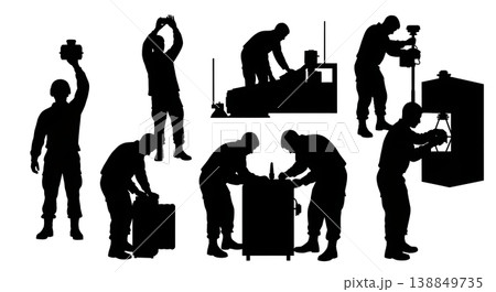 Black Solid Explosive Detection Sensor Calibration Silhouettes Set of Six on White Background 138849735