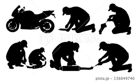 Black Solid Exhaust Pipe Leak Patching Silhouettes Black Solid Exhaust Pipe Leak Patching Silhouettes 138849740