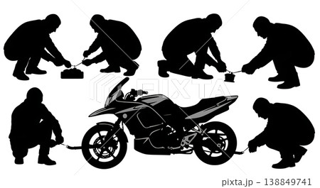 Black Solid Exhaust Pipe Leak Patching Silhouettes 138849741