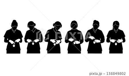 Black Solid Female Military Doctor Wound Silhouettes Set Of Six On White Background 138849802