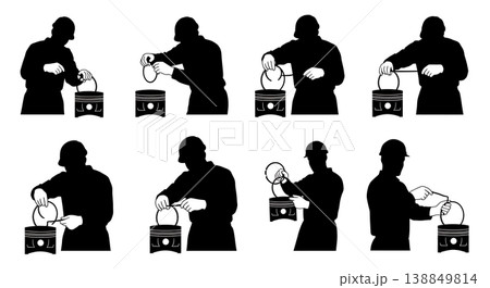 Black Solid Engine Piston Ring Replacement Silhouettes Set of Six on White Background Black Solid Engine Piston Ring Replacement Silhouettes Set of Six on White Background 138849814