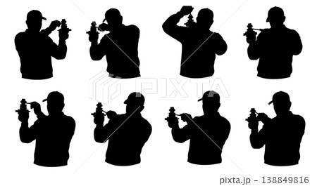 Black Solid Engine Thermostat Installation Silhouettes Set of Six on White Background 138849816
