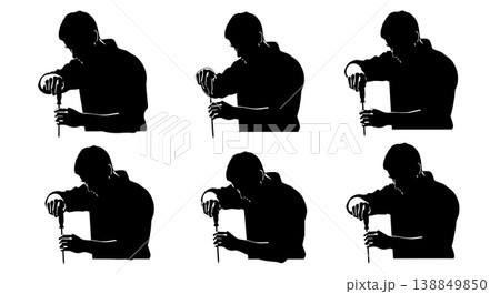 Black Solid Engine Idle Speed Adjustment Silhouettes Set of Six on White Background Black Solid Engine Idle Speed Adjustment Silhouettes Set of Six on White Background 138849850