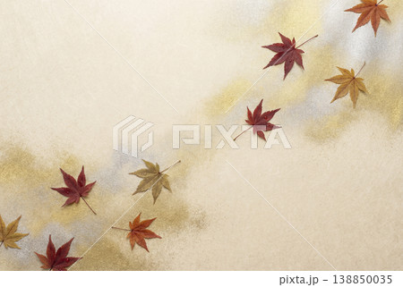 秋を彩る紅葉と金銀の霞模様の背景 秋を彩る紅葉と金銀の霞模様の背景 138850035