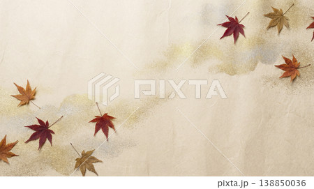 秋を彩る紅葉と金銀の霞模様の背景 秋を彩る紅葉と金銀の霞模様の背景 138850036