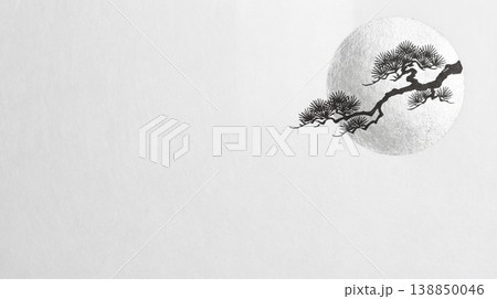 和風背景素材　丸窓　松の枝 138850046