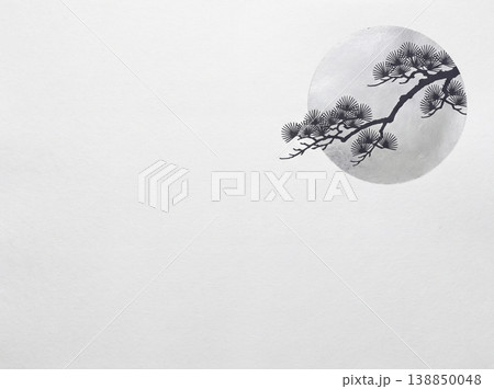 和風背景素材　丸窓　松の枝 138850048