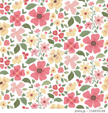 Modern vector floral seamless pattern. A colorful endless pattern of flowers and plants. Romantic design 138850146