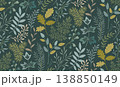 Vector seamless pattern with forest plants and tree branches. Folk art floral natural endless background. 138850149